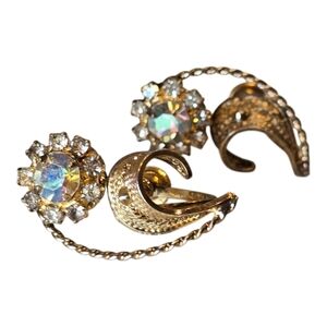Jay Flex 1950's Aurora Boreaullis Crystal Gold Plated Screw Back Earrings